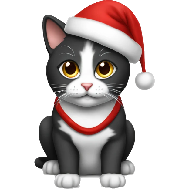 Cat black and White in Santa Claus hat emoji