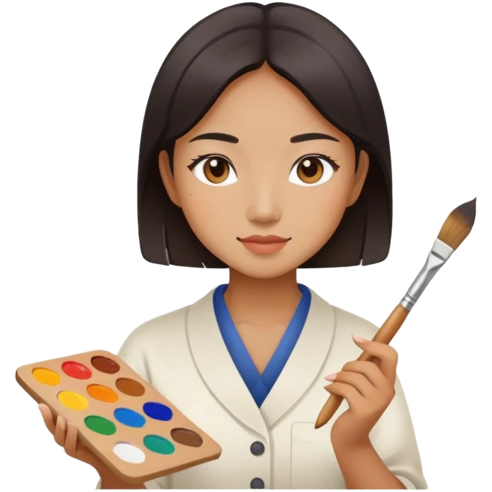 Painter with palette and small paintbrush female asian emoji