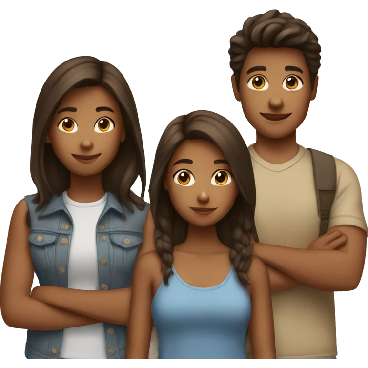 A brown teenage girl with 2 boys one brown one tan  emoji