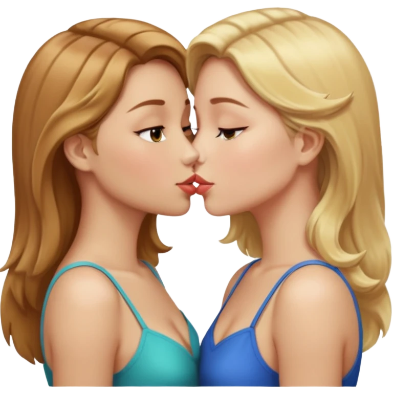 👩🏻‍❤️‍💋‍👩🏼 but light brown hair instead of blonde on the girl on the right  emoji