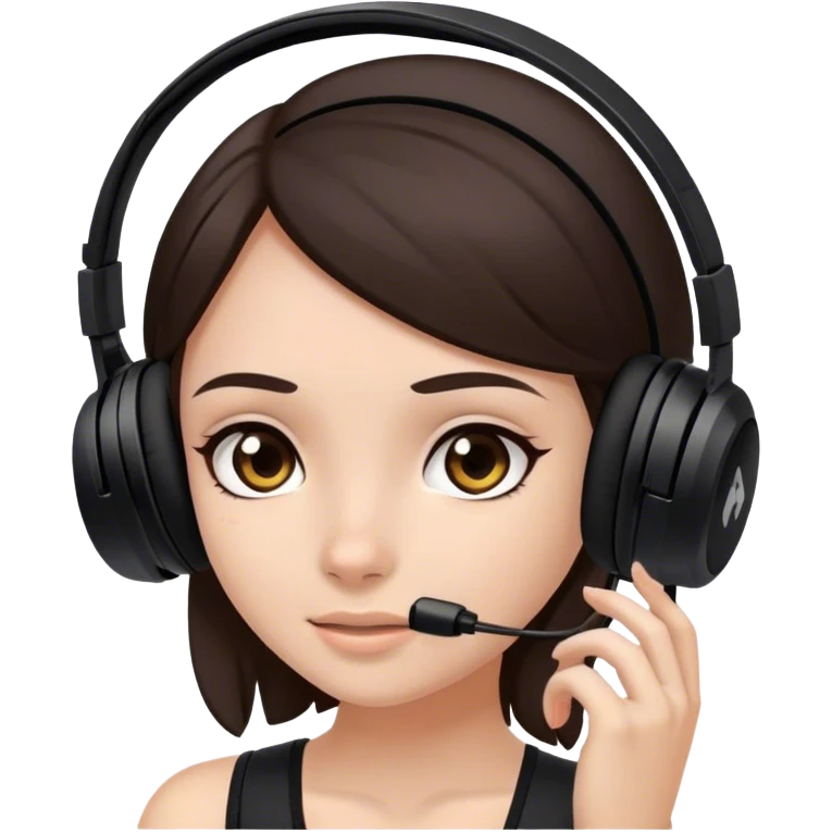 girl with dark brown hair and a black gaming headset with a foot in her face emoji