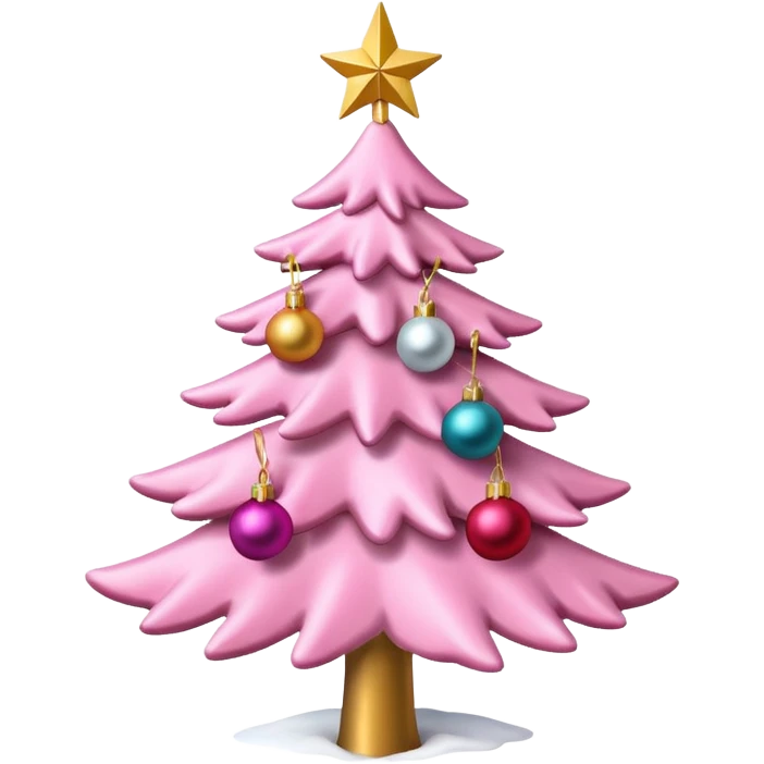 Pink Christmas tree with snow on the branches and a gold star on top emoji
