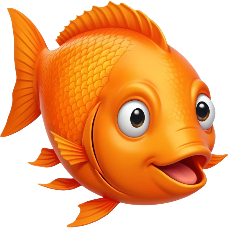 ultra derpy bright orange fish in side profile facing right, both googly eyes impossibly looking at viewer, goofy tongue sticking out, extremely stupid expression, flat 2D side view emoji