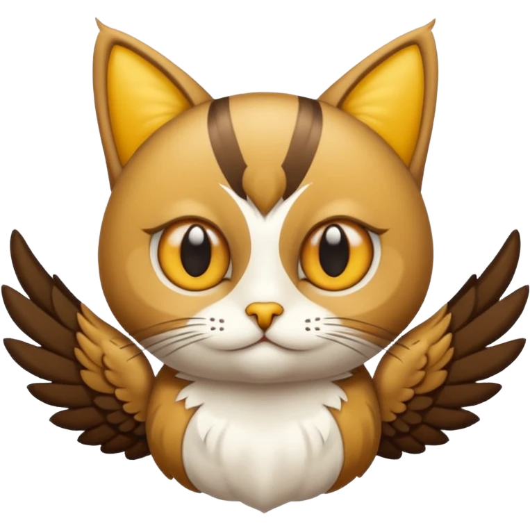 crea un gato con alas de búho con pelaje color cafe y blanco emoji