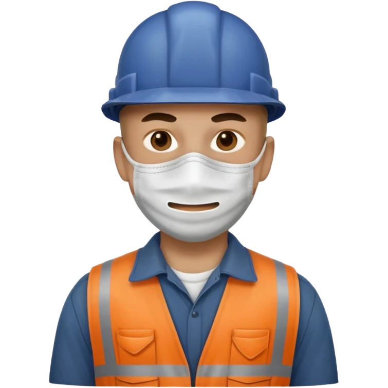 남자사람이 입에 마스크 쓰고있고, 작업복을 입고있는 이모지 emoji