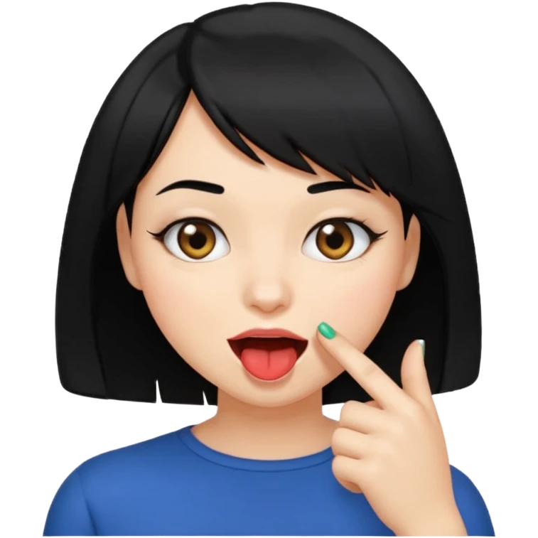 Chicas con pelo negro y corte bob haciendo que se muerde uno de sus dedos de manera picara emoji