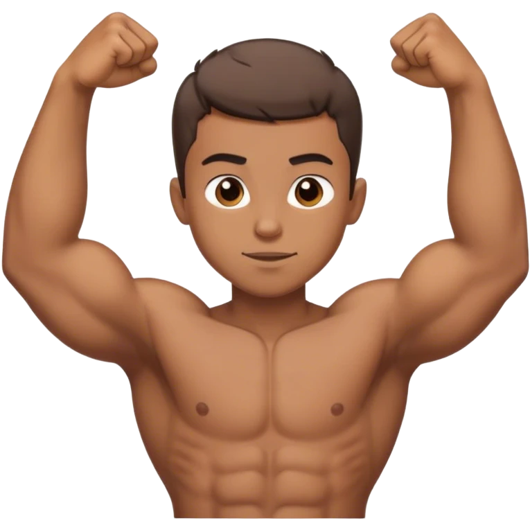 Brown Shirtless guy with short hair flexing emoji