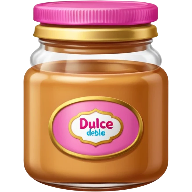 little ronded glass jar of dessert (dulce de letche) with golden lid and pink label emoji