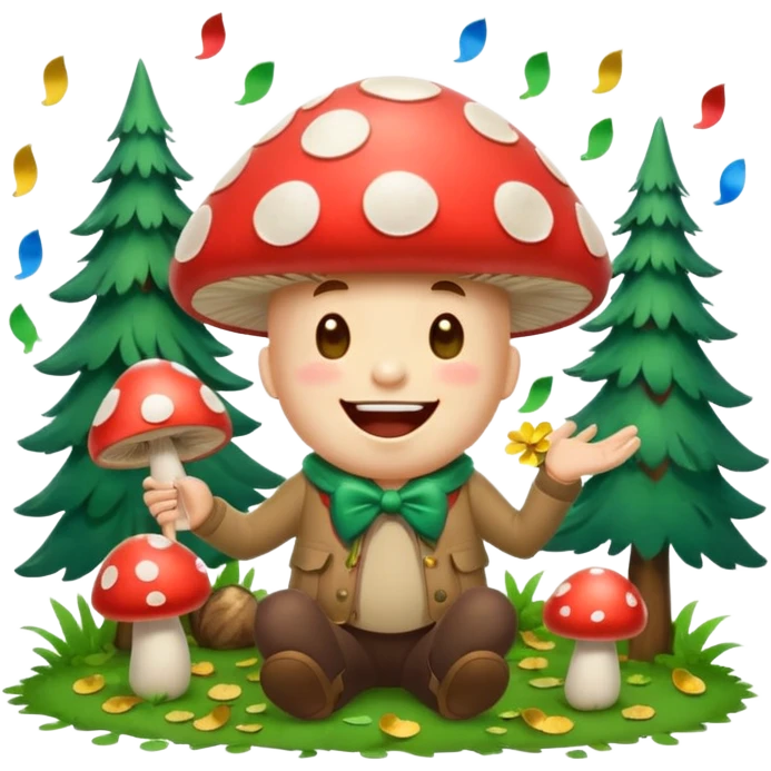 forest character laughing with mushroom confetti emoji