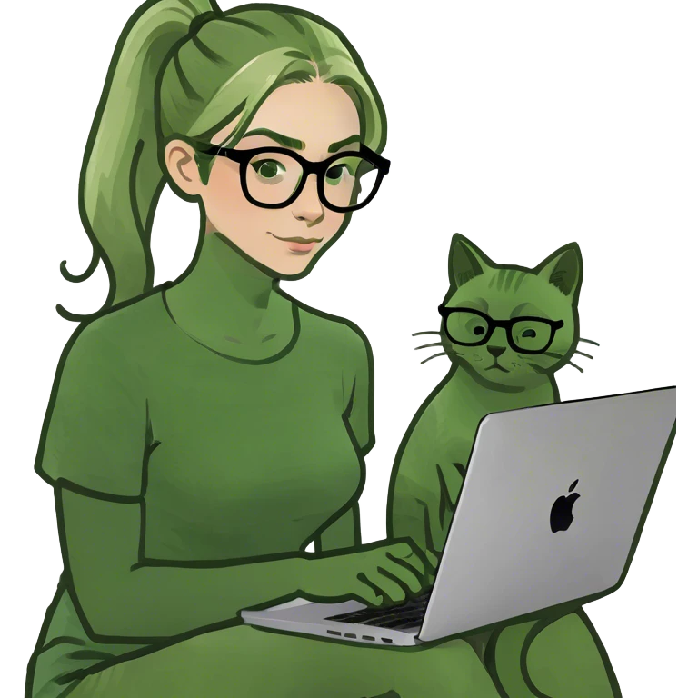 Blonde woman ponytail  with cat and MacBook  emoji