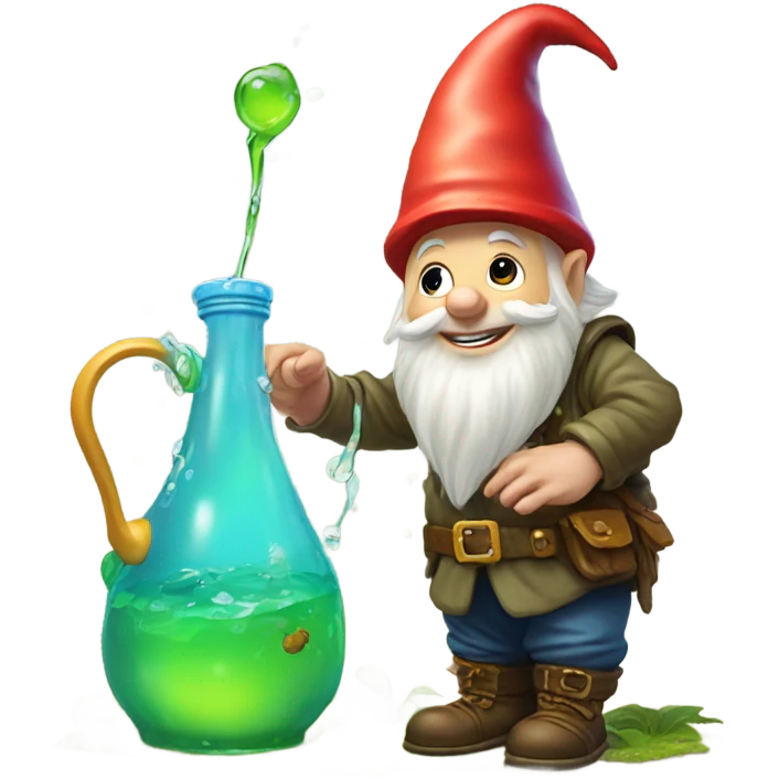 gnome pouring out liquid on the ground from a pitcher emoji