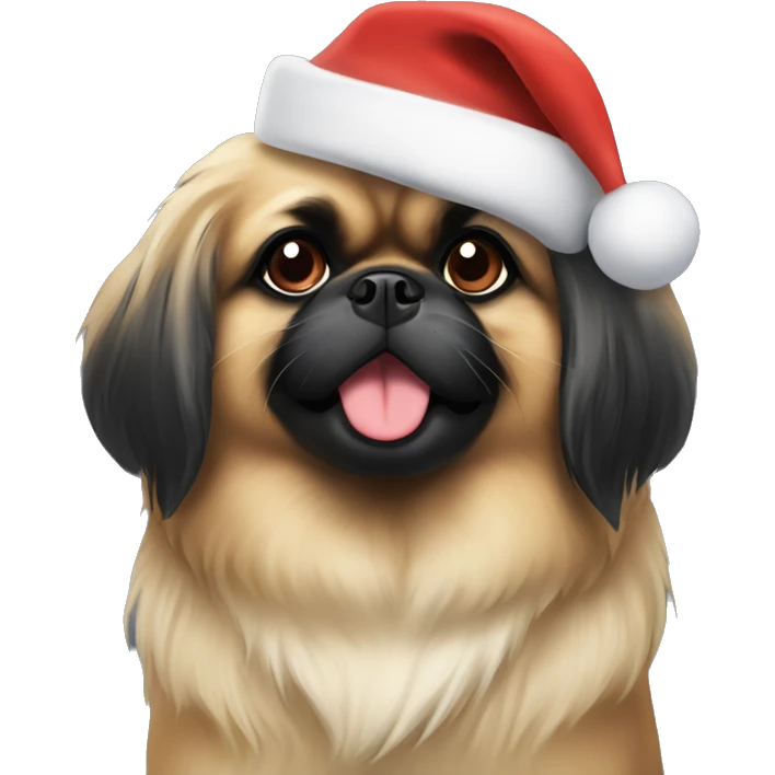 Pekingese black dog wearing a Christmas hat. emoji