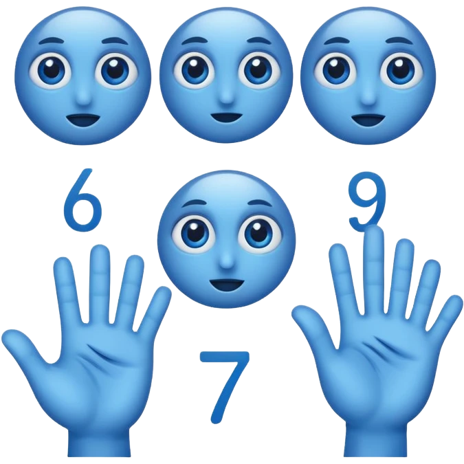 Make 6 and 7 numbers has eyes and hand and make it blue emoji