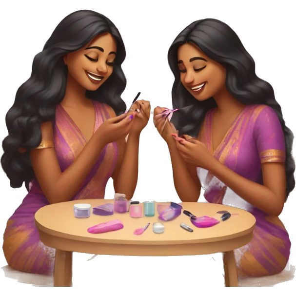 2 indian american girls painting their nails emoji
