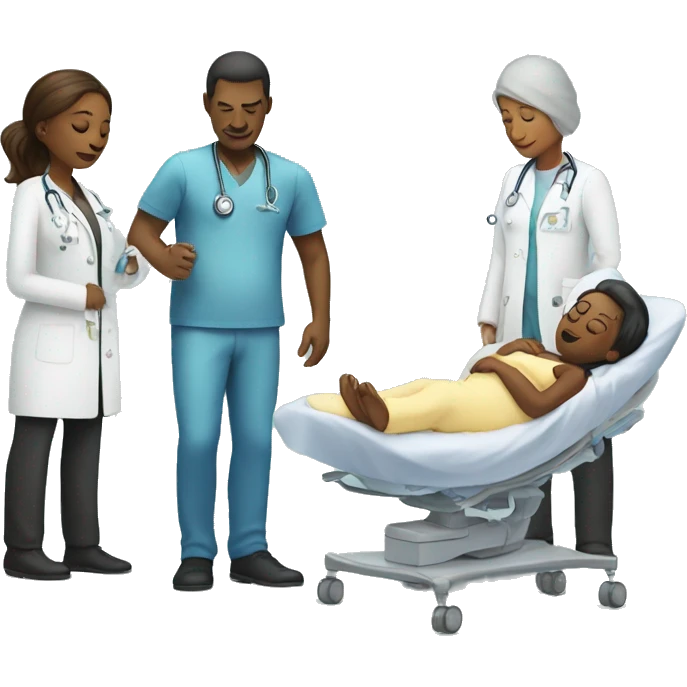 a woman gives birth and doctors stand nearby emoji