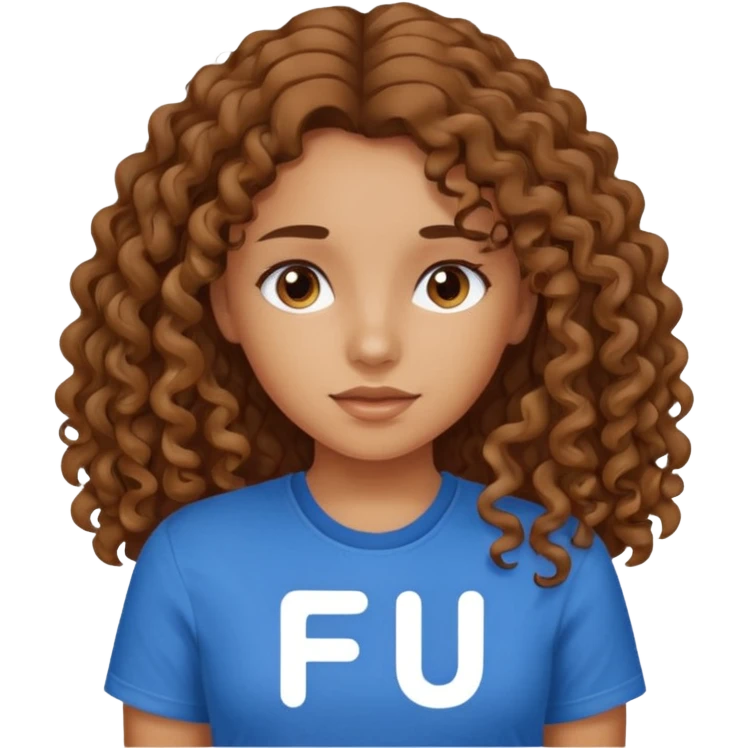 Quero uma menina moreninha com os cabelos longos e cacheados com uma blusa azul e no meio a siga FJU emoji