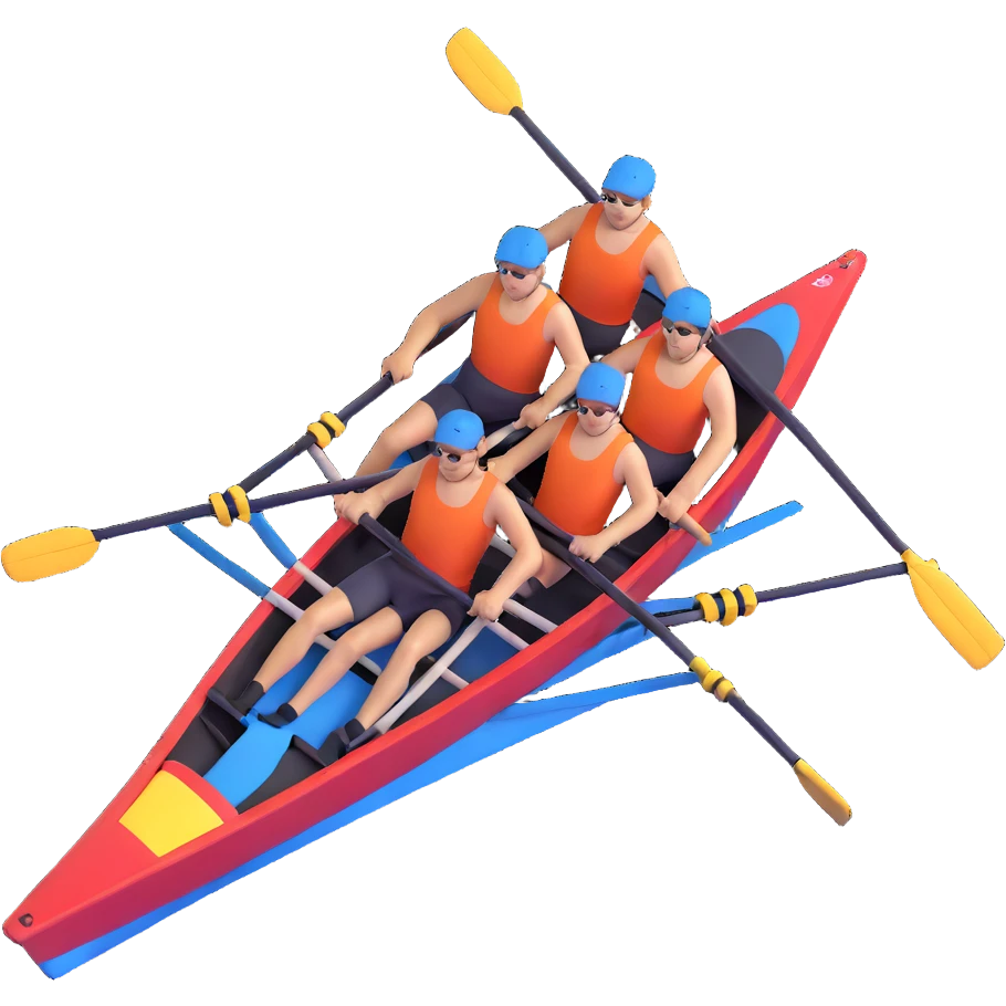 four-person Olympic rowing boat with professional racing style, four rowers included, detailed, top-down view emoji