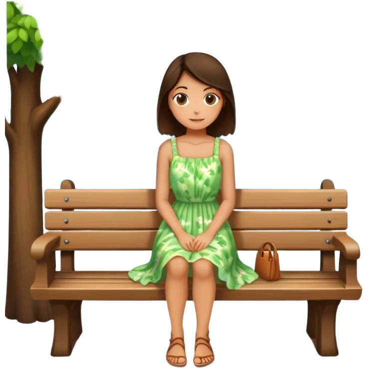 Scenic summer trees brunette girl sitting on bench emoji