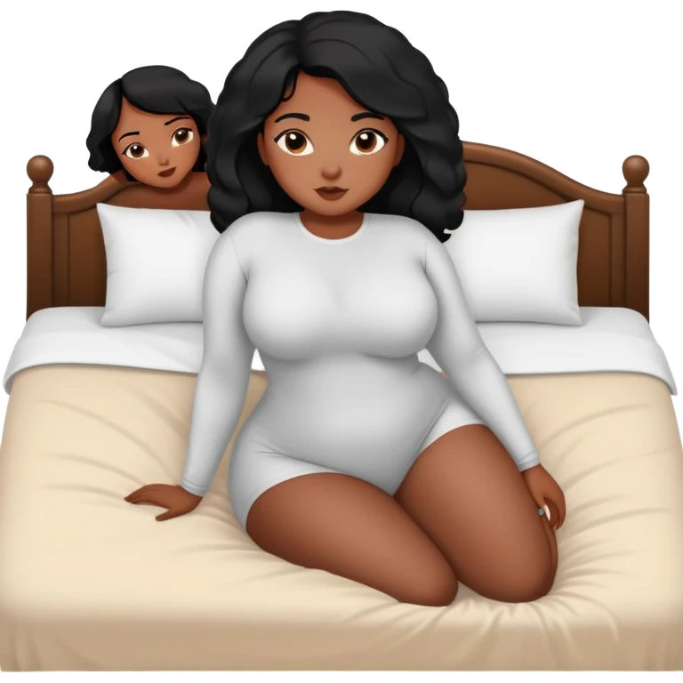 Curvy African American black  hair intimate sfw bed pose emoji