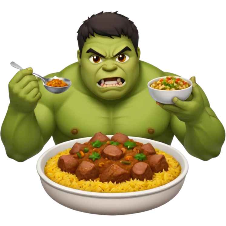 Fat Hulk eating mutton curry biriyani emoji