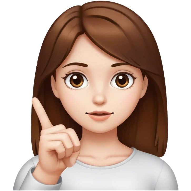 A girl with brown hair and white skin shows her index finger emoji