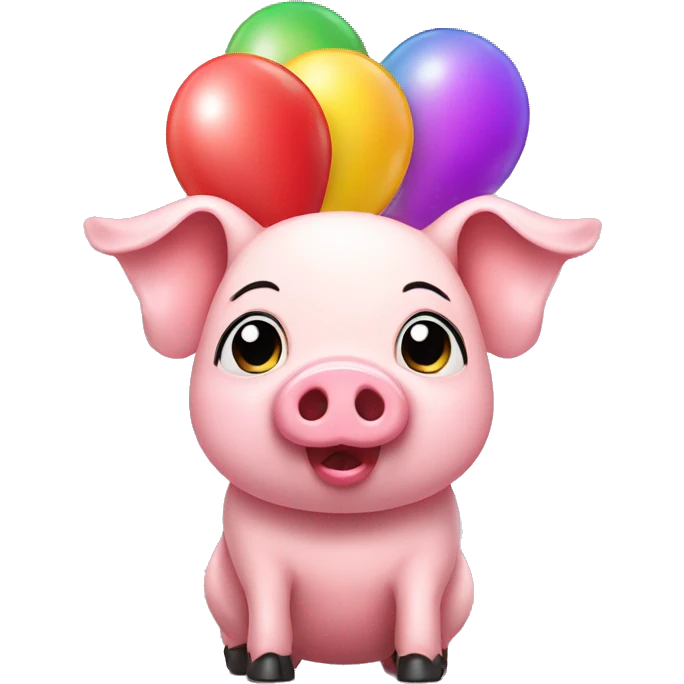 cute pig holding Multicolored balloons emoji