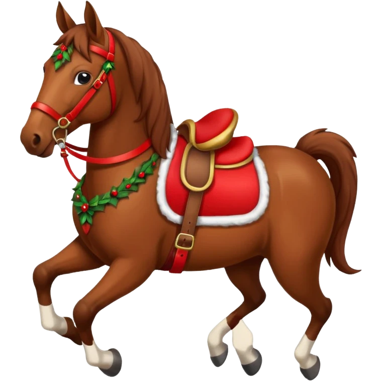 christmas brown horse with a red saddle emoji