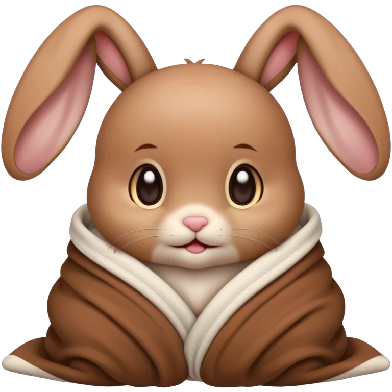Brown, Floppy-eared cute baby bunny cozy in a blanket emoji emoji