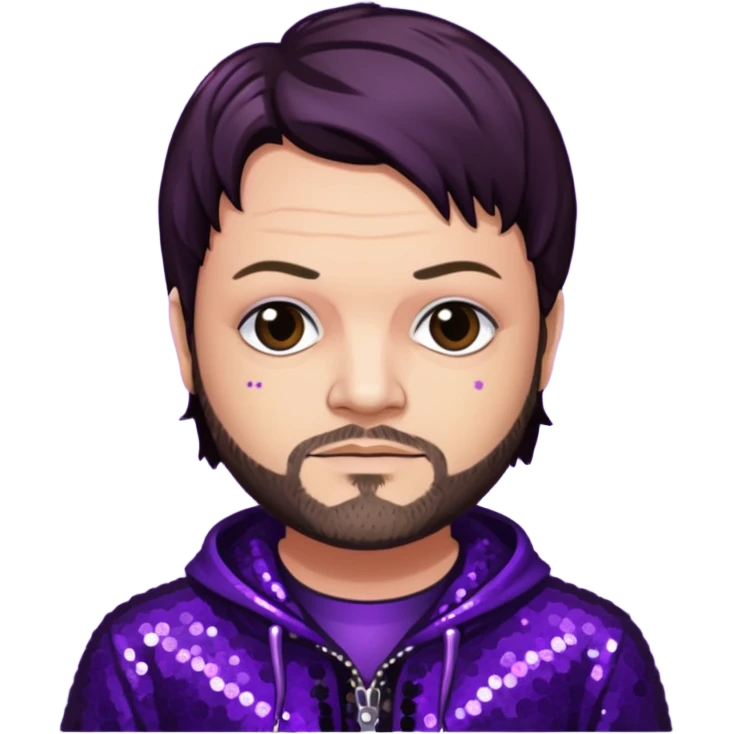 Bam Margera with dark brown hair, dark purple sequin outfit emoji