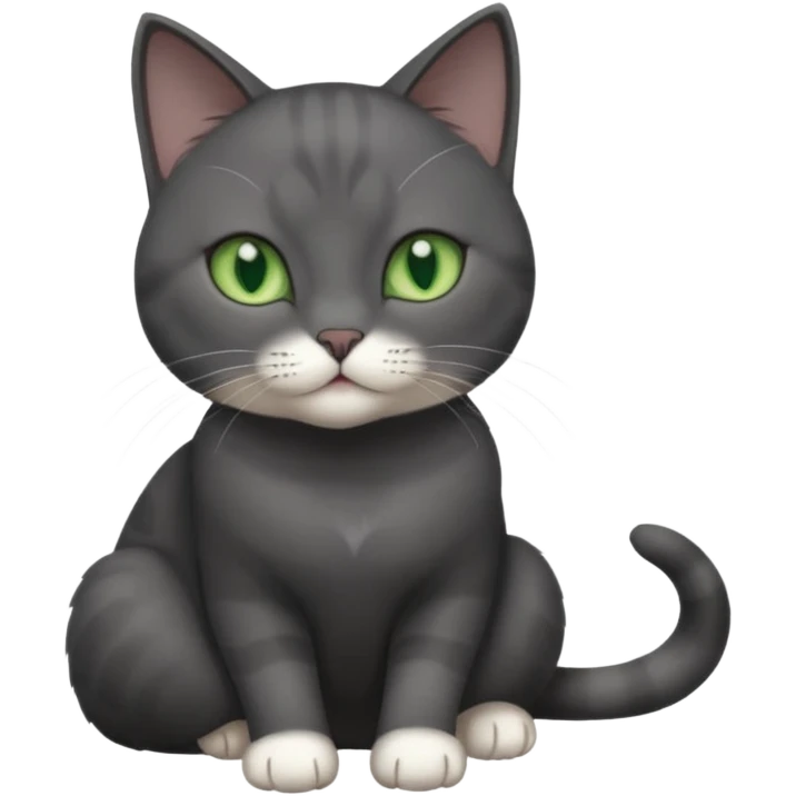 beautiful female solid dark grey cat with green eyes, white toes/paws and white patch on her chest rolling over emoji