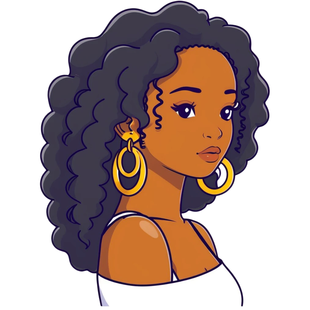 pretty black girl with long curly hair wearing gold hoop earrings and accessories emoji