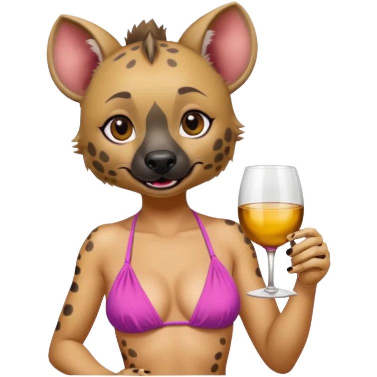 female hyena in bikini  with glass of wine emoji