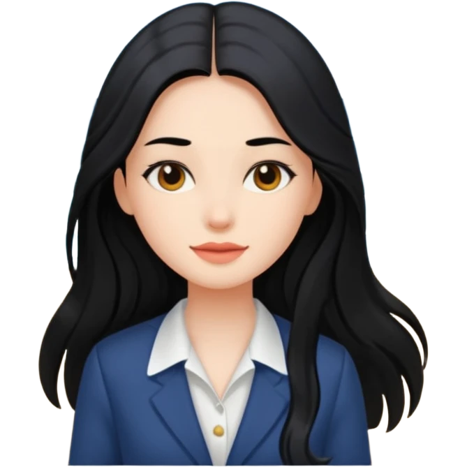검은 긴 머리의 소녀, 바닷가를 좋아하고, 차분한 성격,  여행을 좋아하고, 옷을 차려입은 emoji