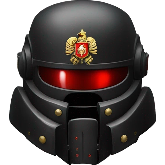 Black Space Marine helmet with red lenses, featuring the Russian coat of arms. emoji