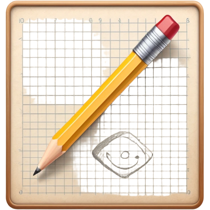 A pencil is placed over a sheet of paper grid, representing the sketching  emoji