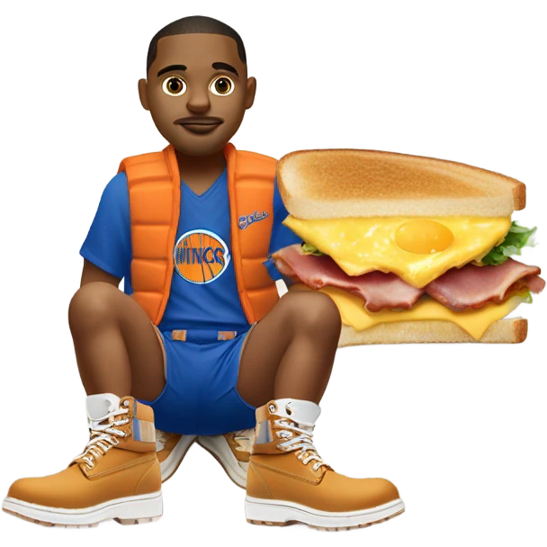 cat in timbs, New York knicks jersey and bacon egg and cheese  emoji