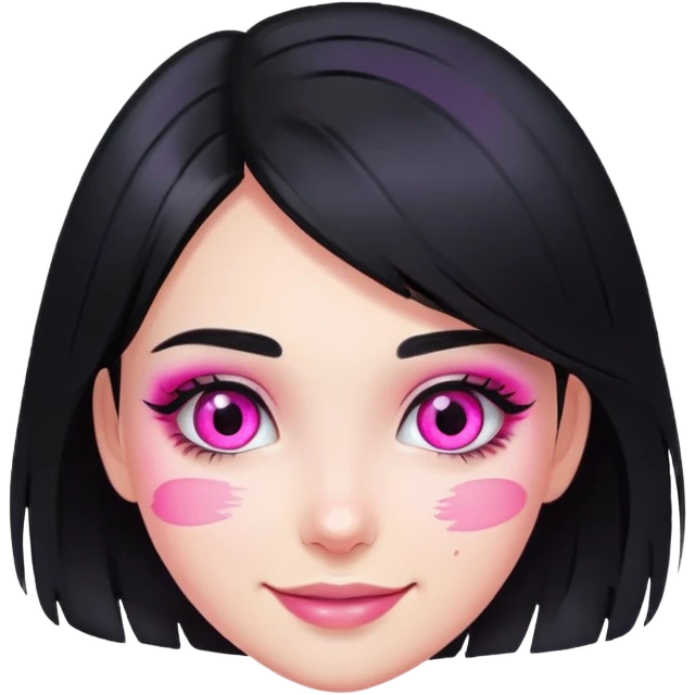smiling girl with black hair and pink eye makeup smudged, no glitter emoji
