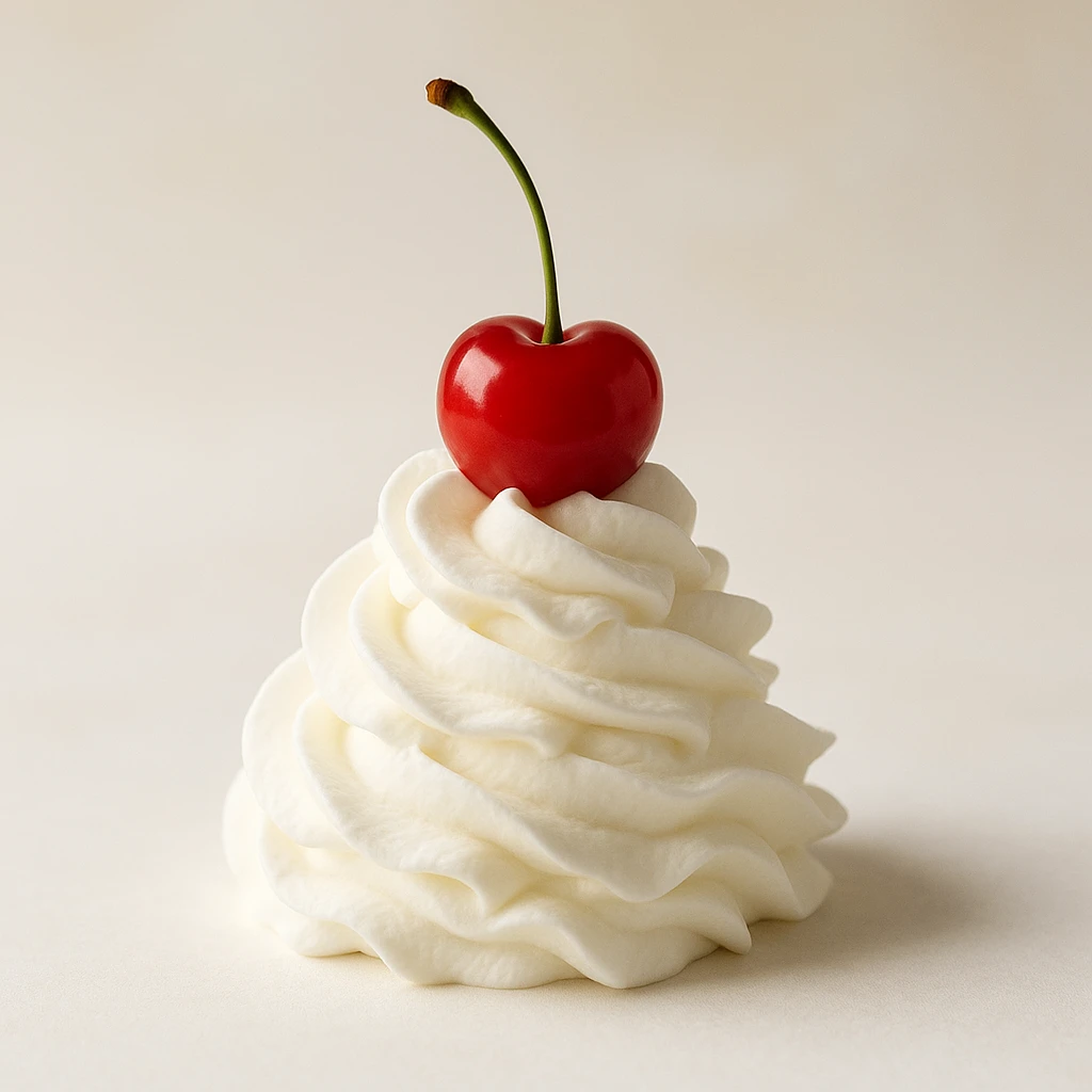 chantilly, dollop of whipped cream with a cherry on top, light and airy emoji