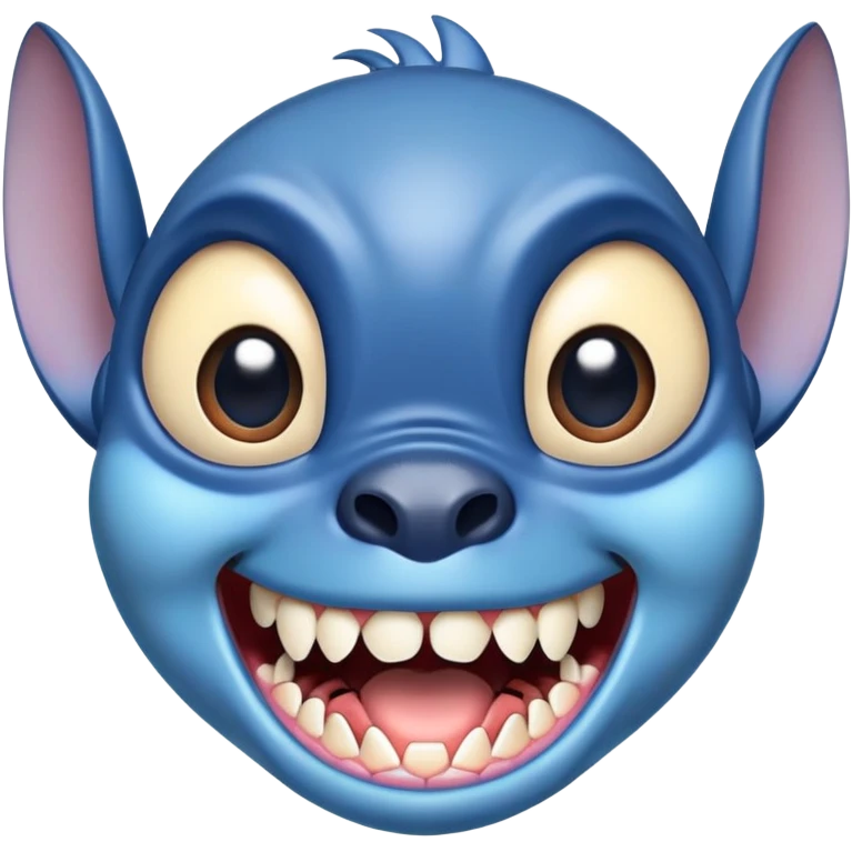 blue alien Stitch face from Lilo and Stitch with big eyes and sharp teeth emoji