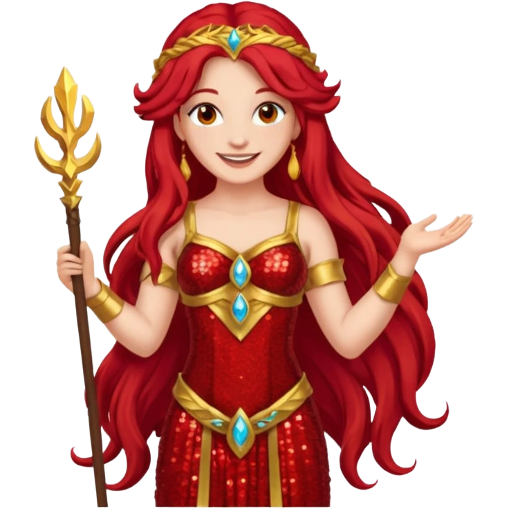 Vesta, Goddess of Hearth from Gods and Goddesses with long red hair, red sequin outfit emoji