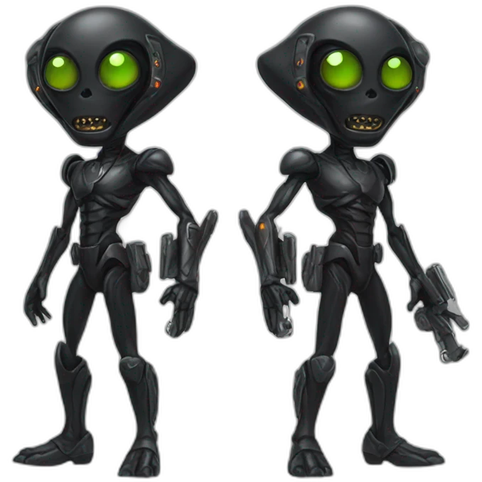 black alien with raygun emoji