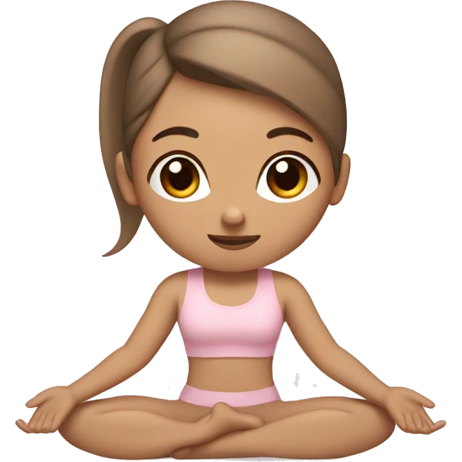 A White woman with brunette hair in a high ponytail doing yoga in beige and light pink emoji