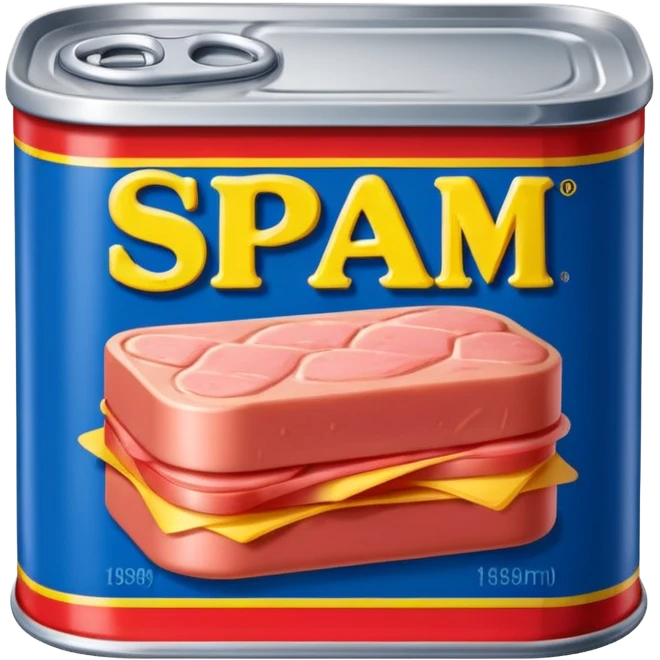 A can of classic “SPAM” (rectangular shaped can like the way spam is shaped) can you increase the red and blue colors here— more blue emoji