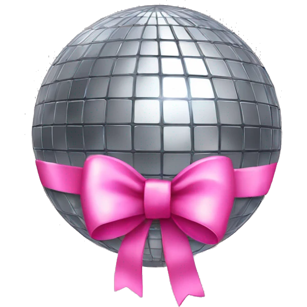 disco ball with a pink bow on top emoji