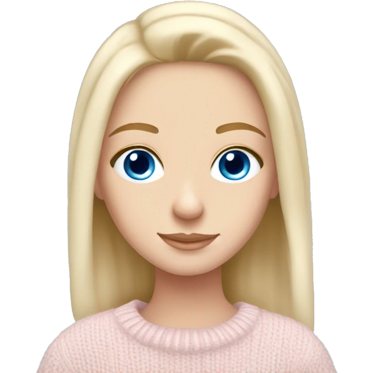 Pretty blue eyed white girl with light pink sweater reading cozy emoji