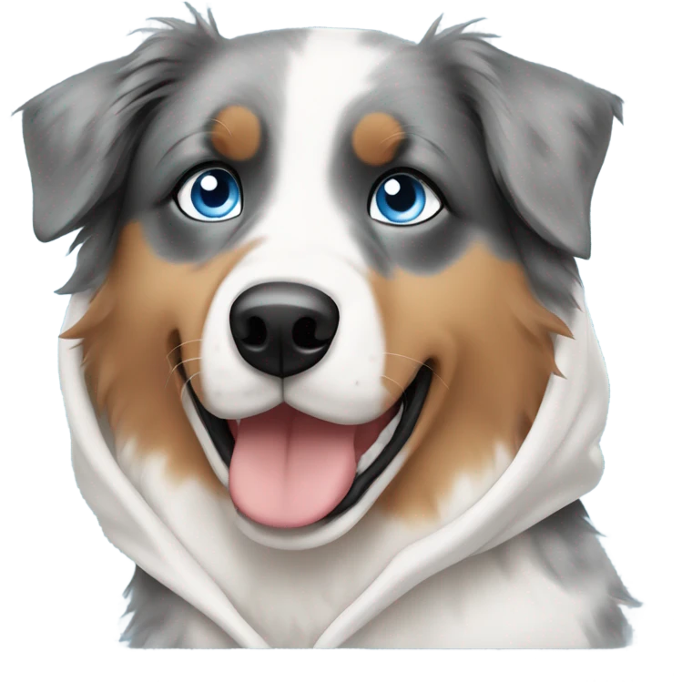 australian shepherd with blue eyes wearing hoodie emoji