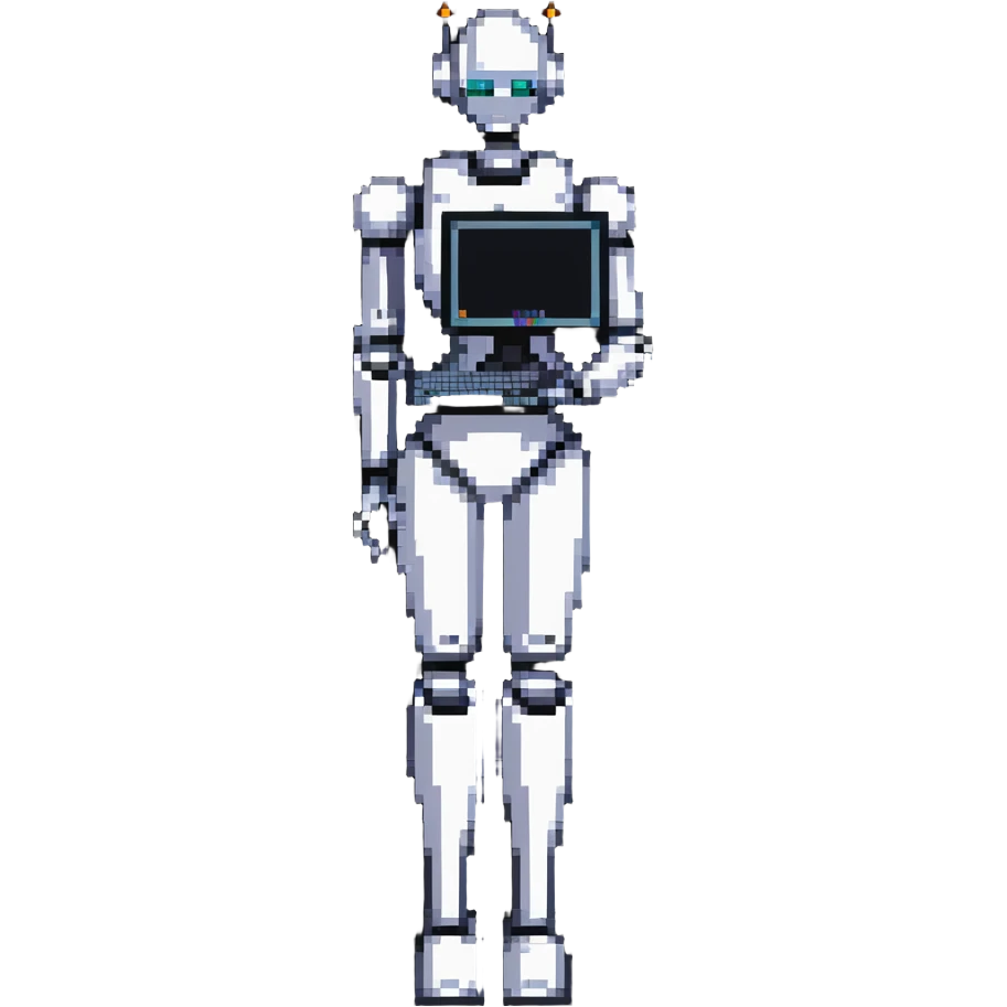 Curvy female robot with computer monitor head, stylish outfit emoji
