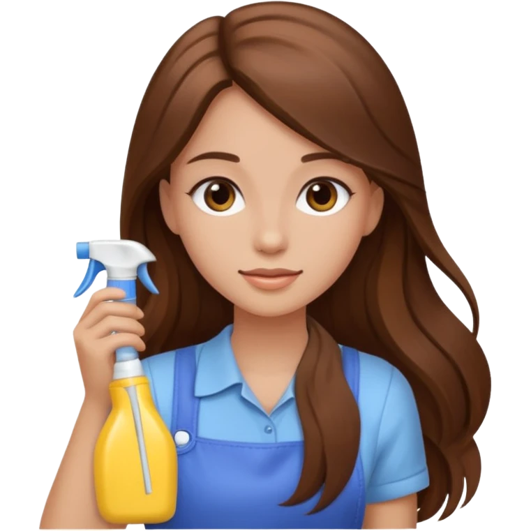 beautiful girl with long brown hair cleaning emoji