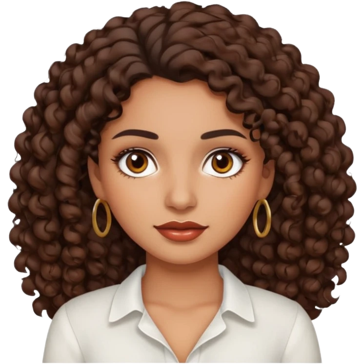 brown girl, who has medium curly dark brown hair, brown eyes, latina makeup, white blouse  emoji