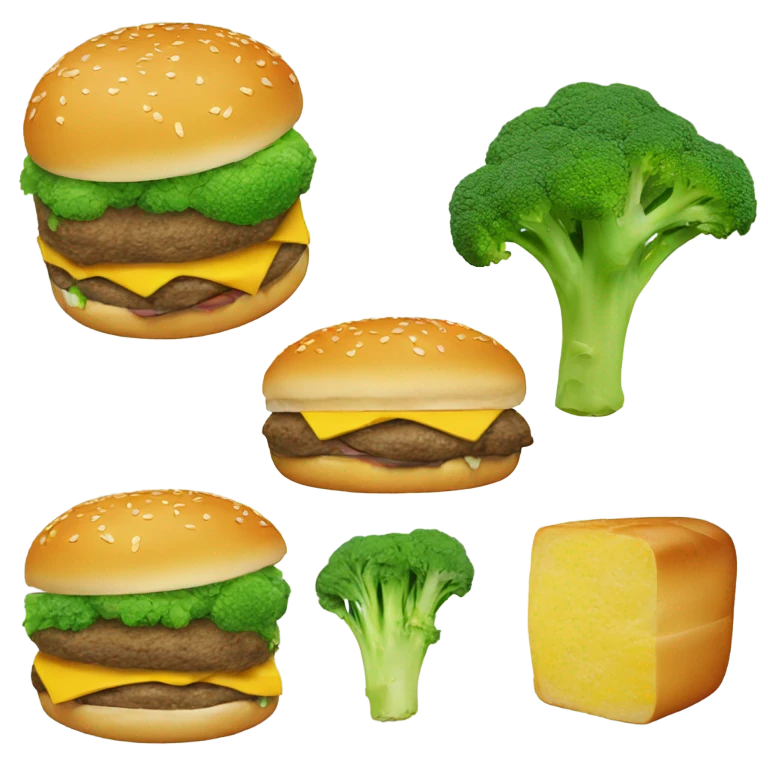 a cheeseburger holding broccoli  emoji